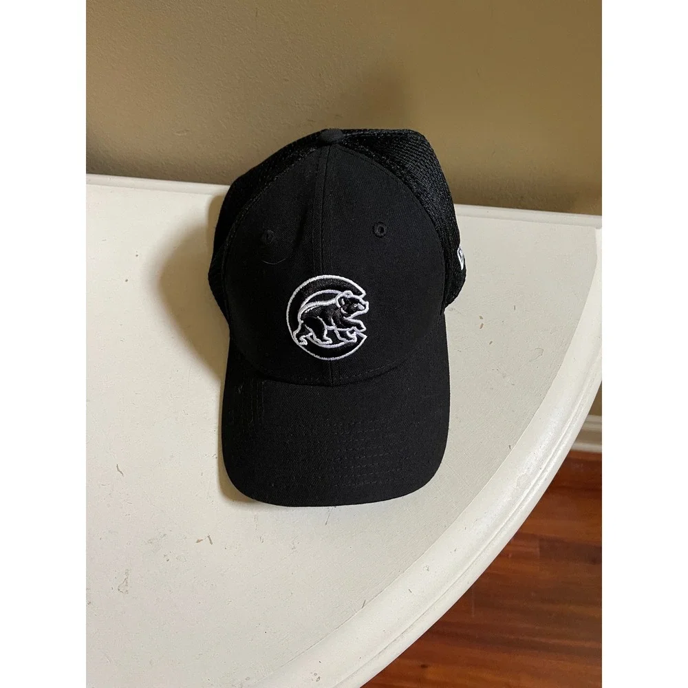 Chicago Cubs Hat throwback Logo Black White New Era 3930 Flex Fitted Lg XL Cap